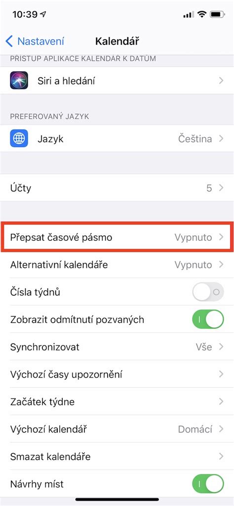 Ilustrácia nastavenia časového pásma v iPhone Kalendári