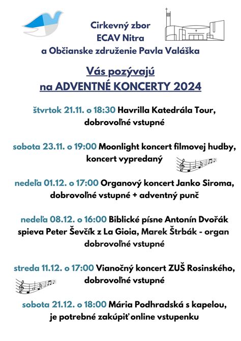 Infografika s harmonogramom koncertov Slovensko Advent 2020