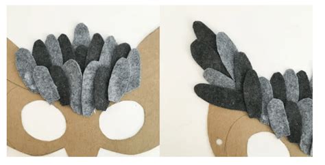 Maska sovy z farebnej plsti s vrstvenými očami a zobákom