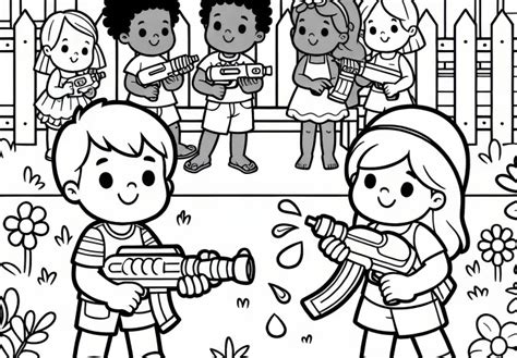 Deti sa hrajú s vodnými pištoľami v bazéne