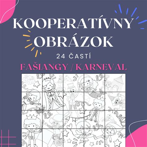 Kooperatívny obraz s tematikou fašiangového sprievodu, rozdelený na časti.