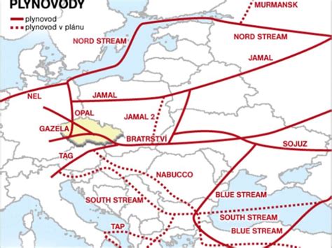 Mapa plynovodov na Slovensku a v strednej Európe
