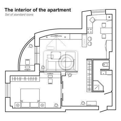 Architektonický plán alebo schéma rekonštrukcie interiéru Villy Nečas