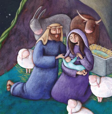 Ilustrácia pastierov pri jasličkách s Ježiškom
