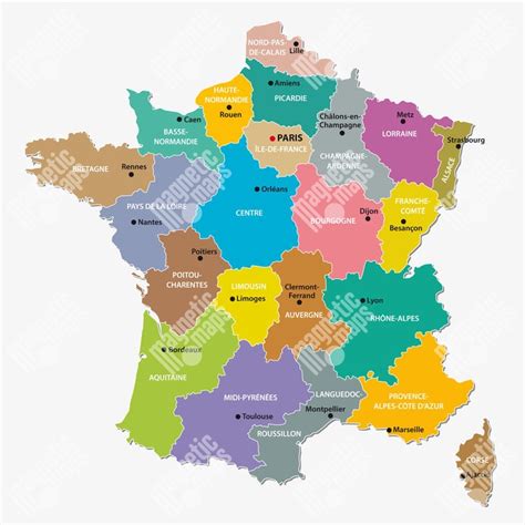 Mapa vinárskych oblastí Francúzska.