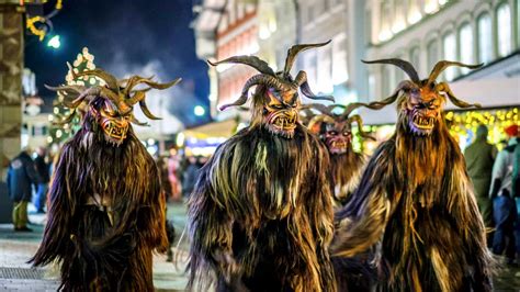ilustrácia Krampusa s rohmi, kopytami a hadím jazykom