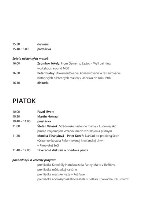 ukážka prehľadnej agendy konferencie v tabuľkovom formáte