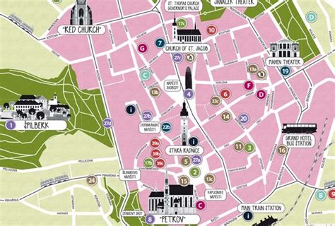 Mapa Brna s vyznačenou lokalitou reštaurácie Thalia