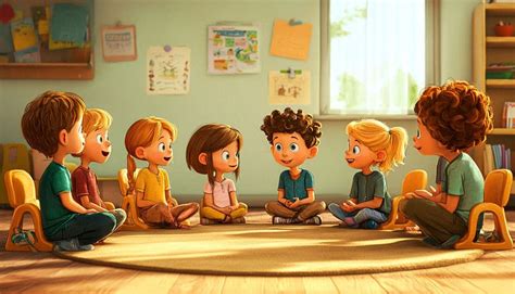 Ilustrácia detí hrajúcich sa v kruhu, jedna postava so zaviazanými očami (strašidlo)