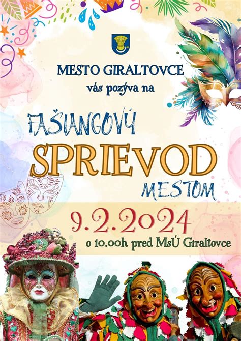 Fašiangový sprievod masiek a koňa ulicami mesta