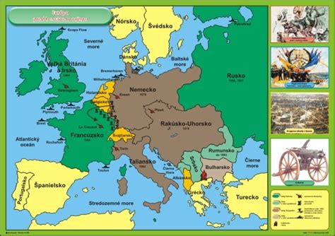 Mapa Európy s vyznačenými mocenskými blokmi pred Prvou svetovou vojnou