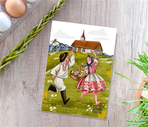 detailná ukážka ručne ilustrovanej veľkonočnej pohľadnice