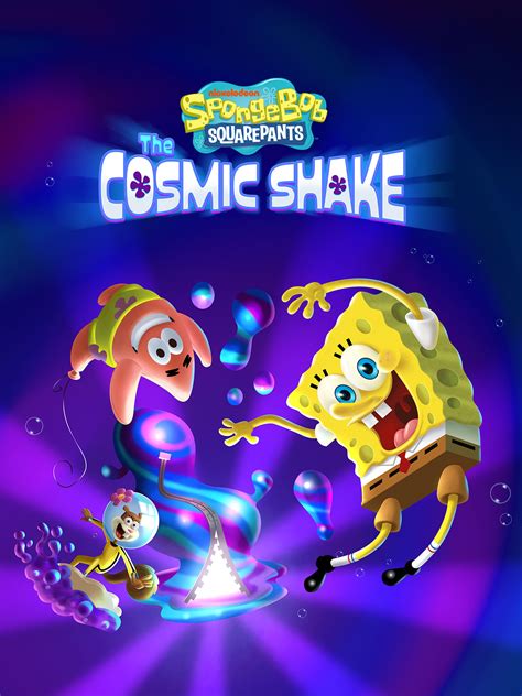 Tematická grafika hry SpongeBob SquarePants: The Cosmic Shake s hlavnými postavami