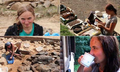 Martina Kušnírová pri práci na archeologických vykopávkach, možno pri diaľnici D1