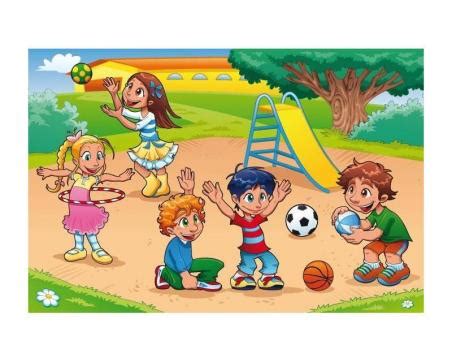 ilustrácia: usmievajúce sa deti hrajúce šport