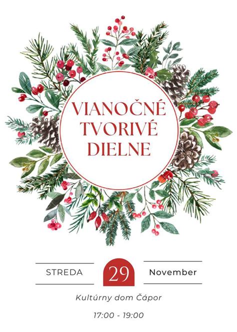 Ukážka originálneho textu pozvánky na vianočné tvorivé dielne, s vianočným písmom a zvýraznenými kľúčovými informáciami.
