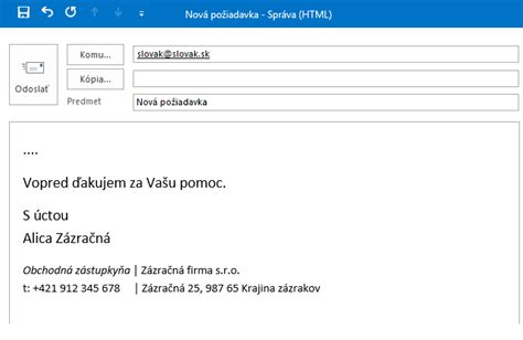 ukážka prehľadného e-mailu rozdeleného do odsekov s využitím odrážok