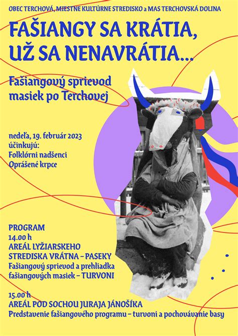 Ľudový sprievod fašiangových masiek po zasneženej dedine
