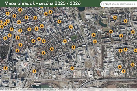 Mapa zberných miest pre vianočné stromčeky v Bratislave