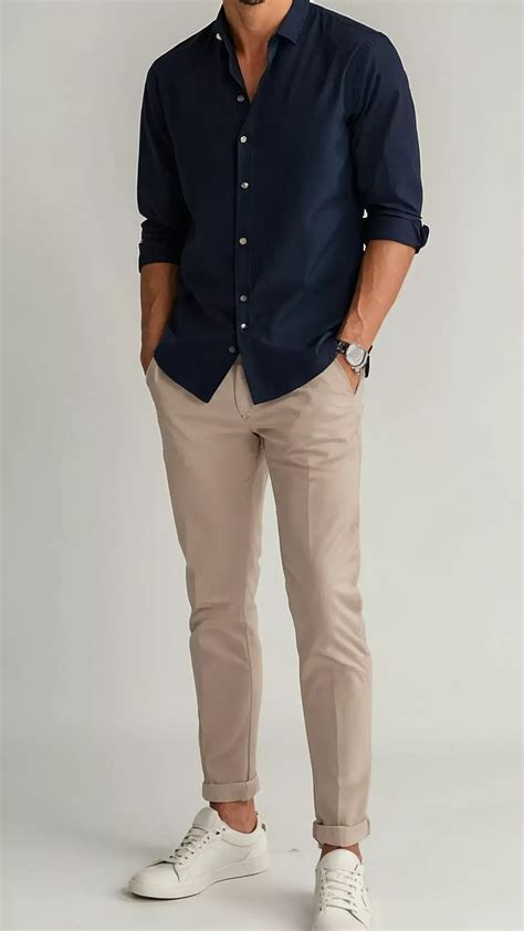 muž v smart casual outfite s vlneným sakom a tmavými chinos nohavicami