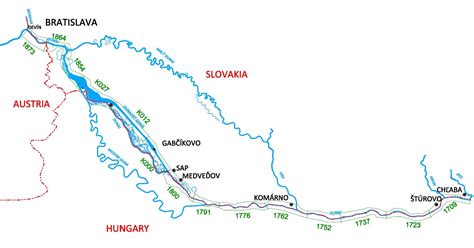 Mapa Dunaja s vyznačenými prístavmi v Európe