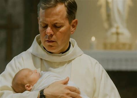 Tematická fotografia: dospelý držiaci dieťa počas krstu v kostole