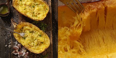 Špagetová tekvica rozdelená napoly, s viditeľnými vláknami dužiny pripomínajúcimi špagety.