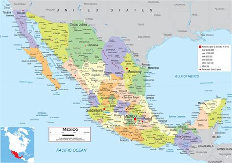 Mapa Mexika so zvýrazneným miestom Guadalupe a Tepeyac