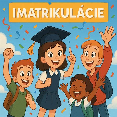 ilustrácia prvákov s aktovkami pred školou