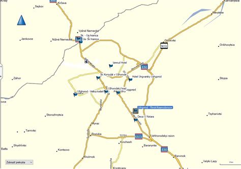 Mapa Užhorodu a okolia s vyznačenými hraničnými prechodmi a svadobnými salónmi