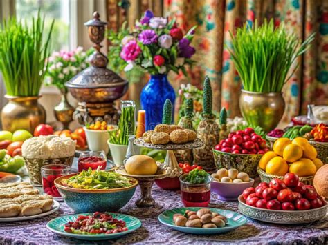 Infografika/schéma stola Haft-sin s popismi predmetov a ich symbolikou