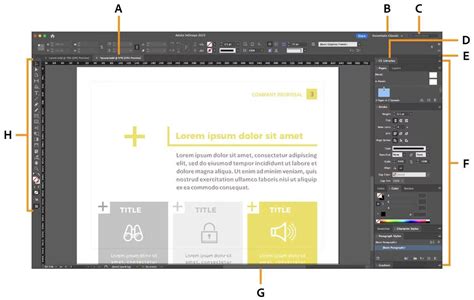 Screenshot: Rozhranie Adobe InDesign s otvoreným projektom pohľadnice