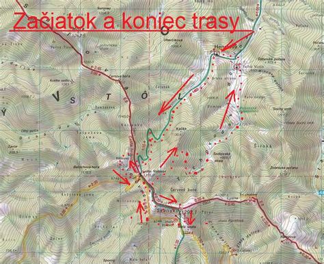 Mapa trasy výstupu na Volovec so zvýraznením cesty z Čučmy na Skalisko.