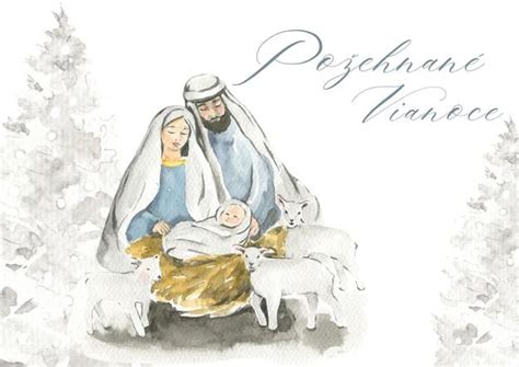 Vianočná pohľadnica s biblickým motívom Jozefa a Ježiška