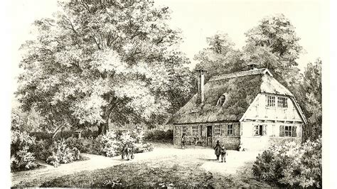 Historická kresba domu Rauhes Haus v Hamburgu