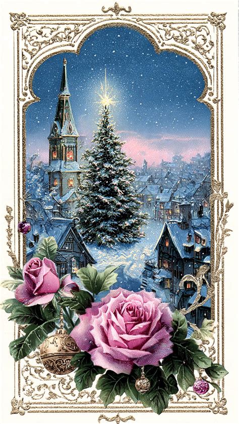 Ilustrácia znázorňujúca zasneženú dedinu s kostolnou vežou a vianočnými stromčekmi.