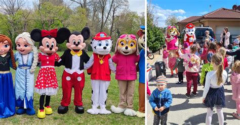fotografia detí s rozprávkovými maskotmi