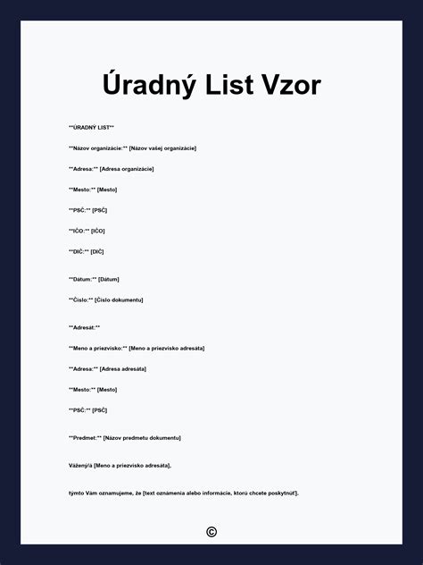 Schéma rozloženia úradného listu s vyznačenými okrajmi a riadkovaním