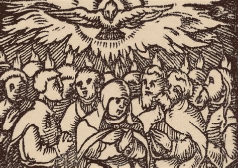 symbolické zobrazenie zostupujúceho Ducha Svätého ako holubice z neba