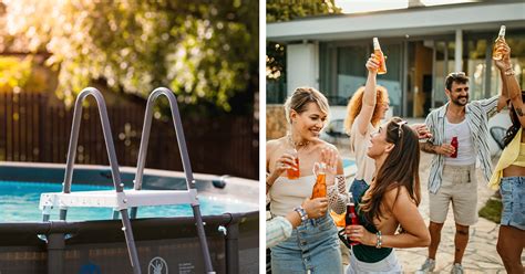 Tematická fotografia letnej párty pri bazéne s osviežujúcimi nápojmi