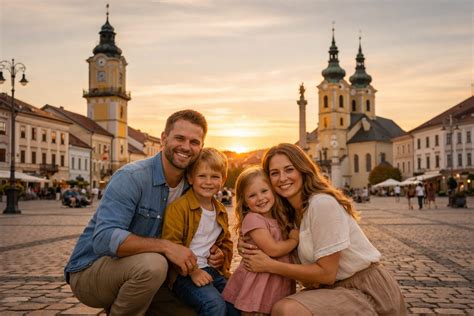 Fotenie rodiny pri západe slnka počas