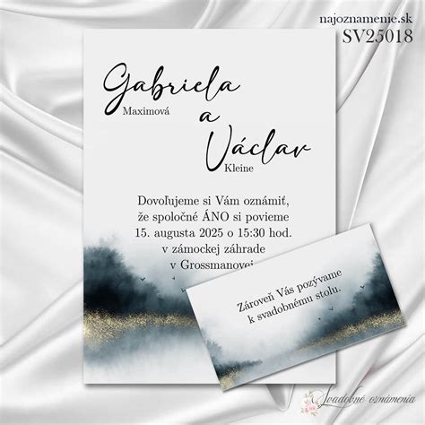 ukážka zladených svadobných tlačovín (oznámenie, menovka, menu)