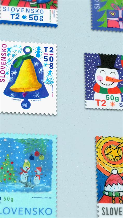 Ukážka vianočnej poštovej známky a FDC pečiatky s motívmi detských kresieb