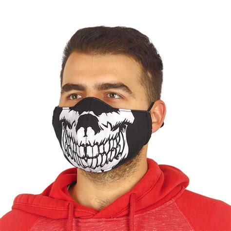 Fotografia 3D kukly na tvár s potlačou lebky (La Muerta)