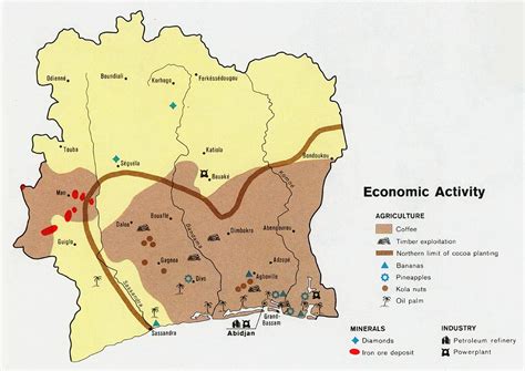 Mapa Pobrežia Slonoviny s vyznačenými geografickými oblasťami