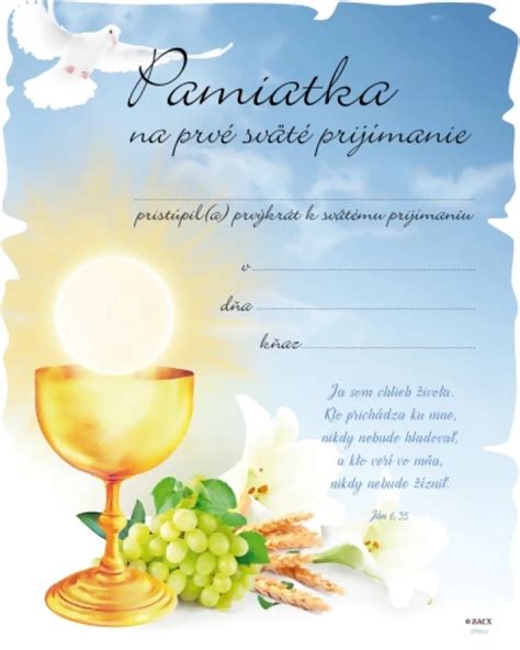 Ukážka rôznych dizajnov pamätných listov na prvé sväté prijímanie