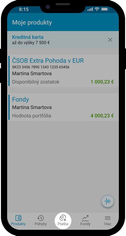 Screenshot aplikácie ČSOB SmartBanking