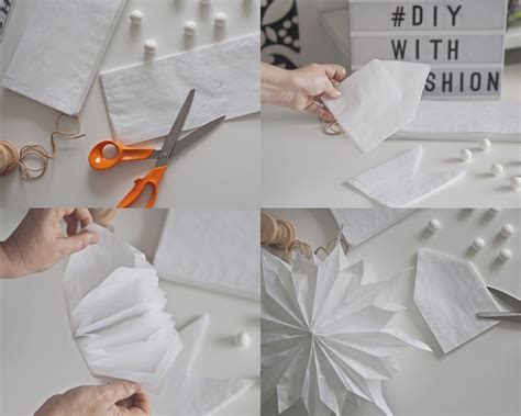 Schéma lepenia a strihania papierových vreciek pre priestorovú snehovú vločku