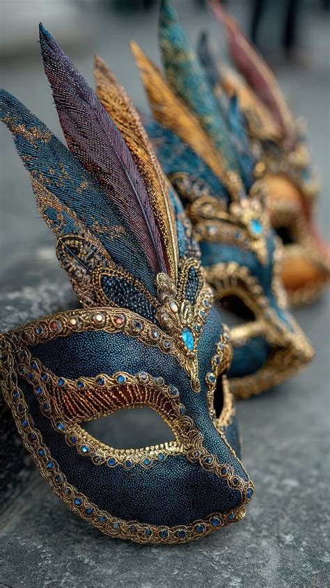Close-up photo of various elaborate Venetian masks