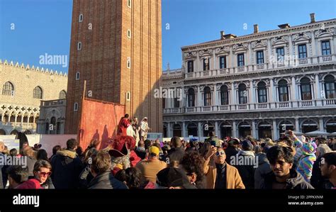 Crowded St. Mark's Square during Venice Carnival